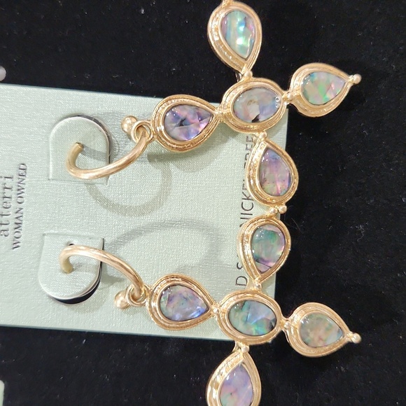 🔹️ ATTERRI🔹️ Beautiful Gold Abalone Shell Statement Drop Cross Earrings - Picture 5 of 6